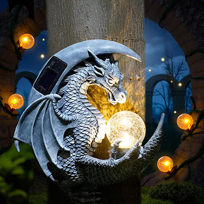 Magic Orb Under a Crescent Moon Dragon Statue